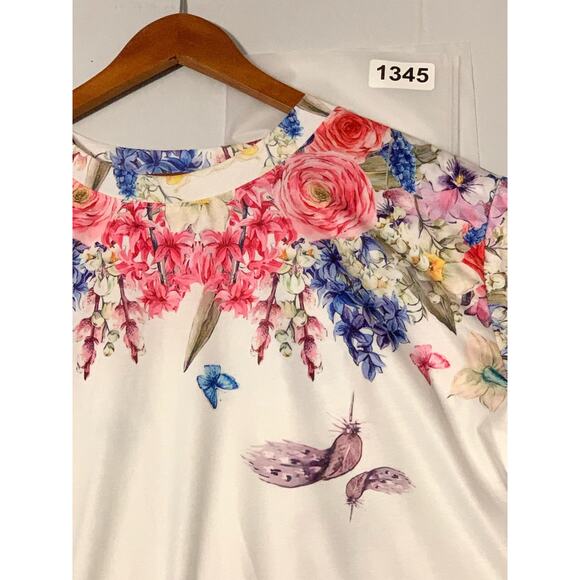 WOMEN’S Gorgeous Brightly Floral Colored Flowy Tunic Slight High-Low Hem Size 4X - Picture 7 of 7